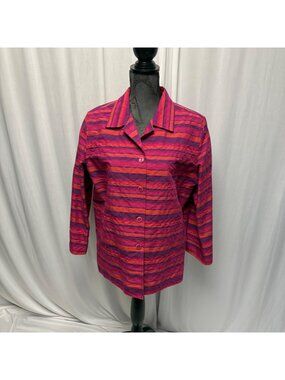 c.l.o.t.h.e.s. Button-Up Jacket Womens Sz Large Pink Purple Striped Long Sleeve